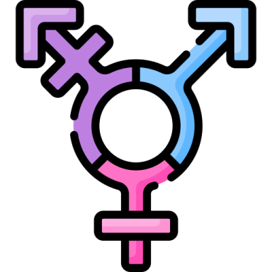 Symbool voor genderdiversiteit met een cirkel en pijlen naar boven en beneden.